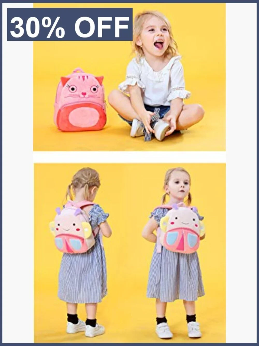 3D Zoo Animal Plush Backpack for Kids 10 inch